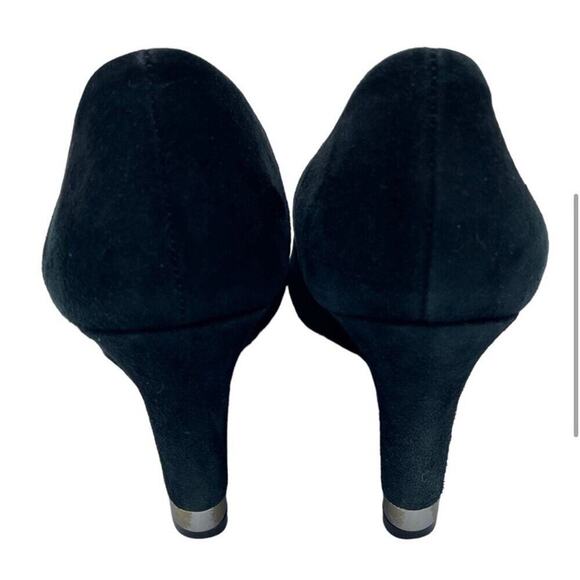 Tory Burch Black Suede Astoria Wedge Heels Size 7.5 - Picture 4 of 10